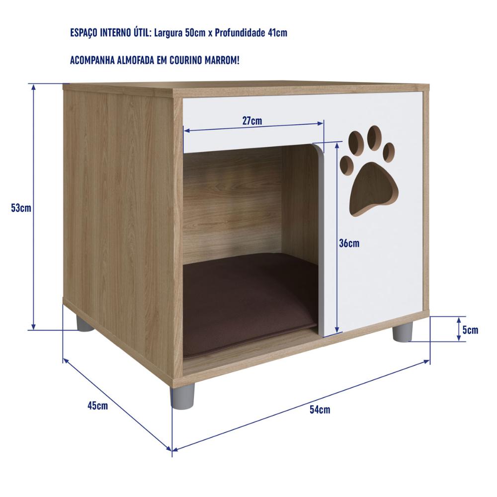 Casa Pet para Cachorro Oak e Almofada Marrom Completa Móveis
