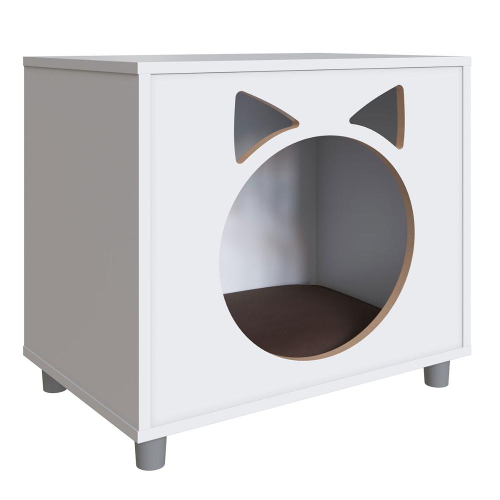 Casa Pet para Gato Branca e Almofada Marrom Completa Móveis