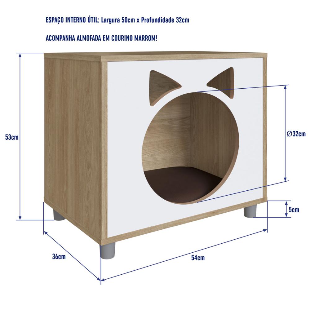 Casa Pet para Gato Oak com Almofada Marrom Completa Móveis