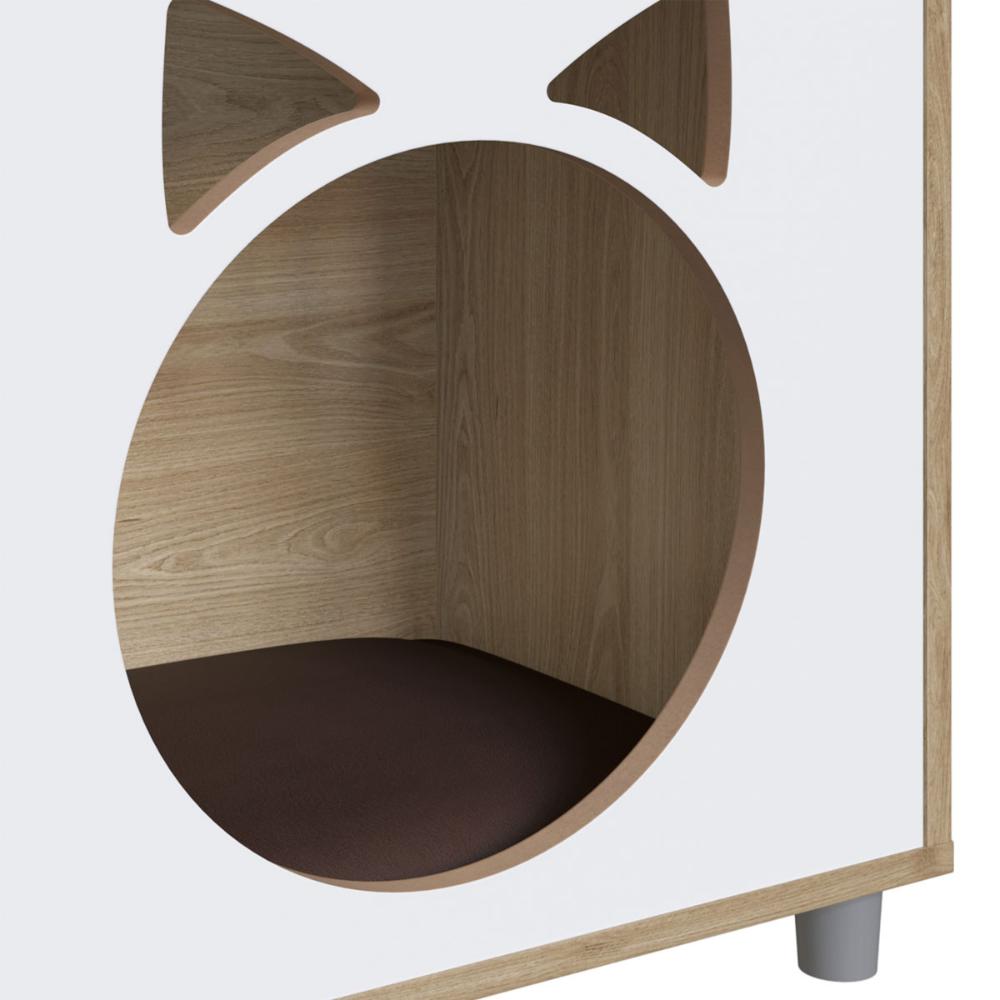 Casa Pet para Gato Oak com Almofada Marrom Completa Móveis