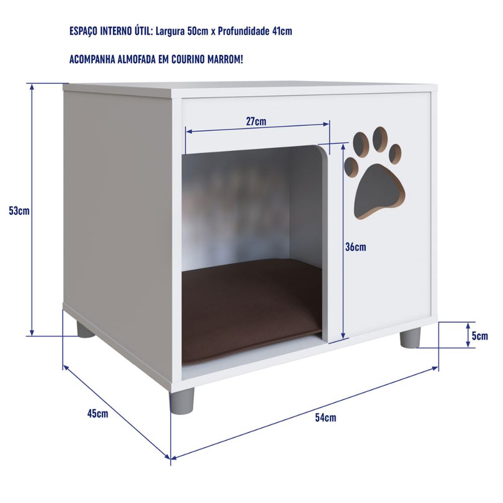 Casa Pet pra Cachorro Branca Almofada Marrom Completa Móveis