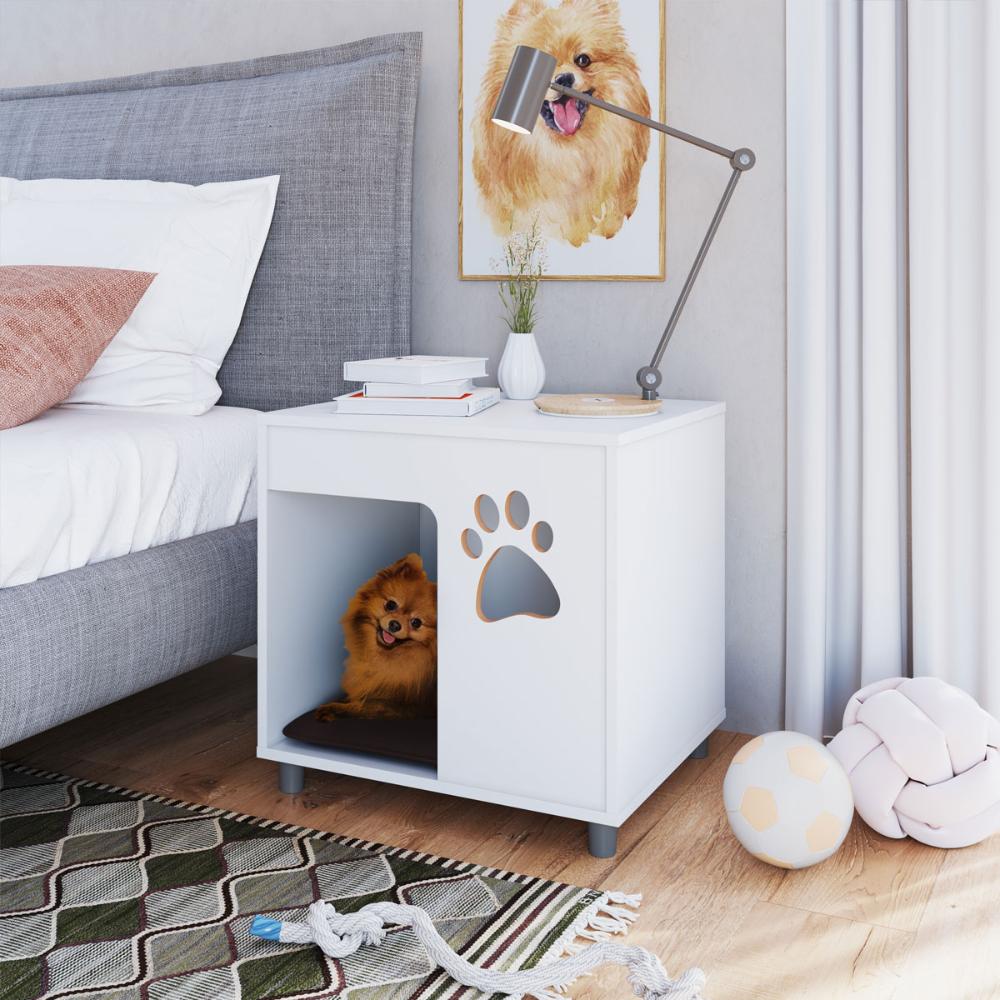 Casa Pet pra Cachorro Branca Almofada Marrom Completa Móveis