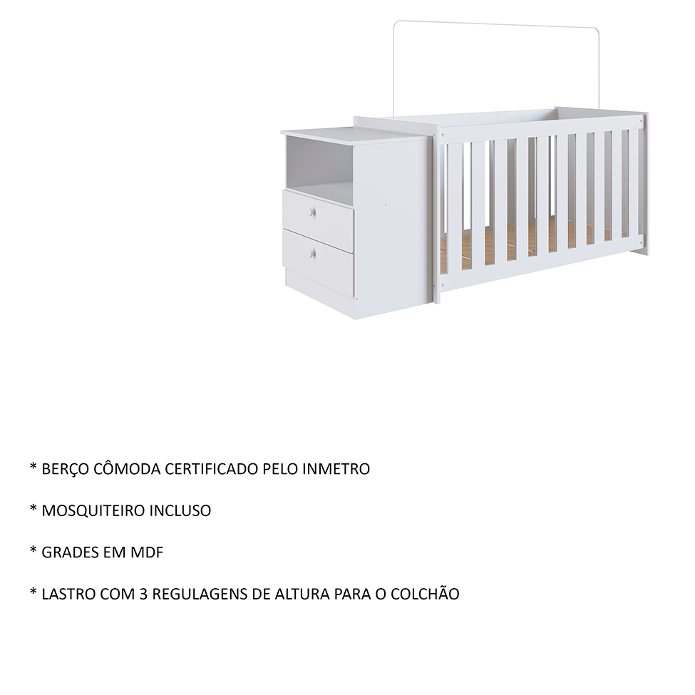 Conjunto de Berço com Cômoda Aconchego 2 GV Branco