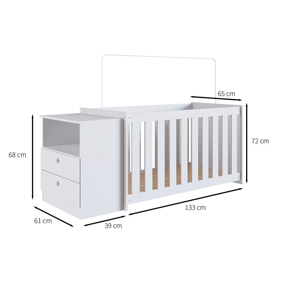 Conjunto de Berço com Colchão (130x60cm) e Cômoda Aconchego 2 GV Branco