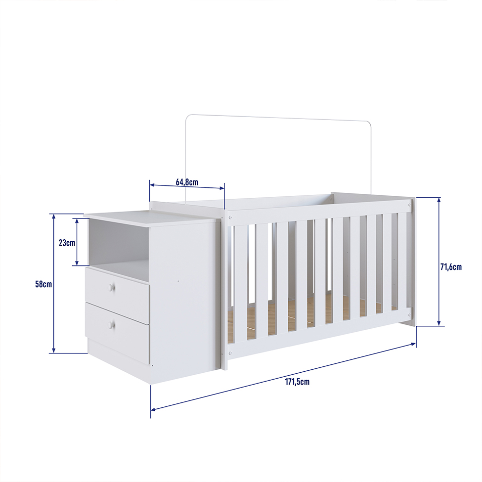 Conjunto de Berço com Colchão (130x60cm) e Cômoda Aconchego 2 GV Branco