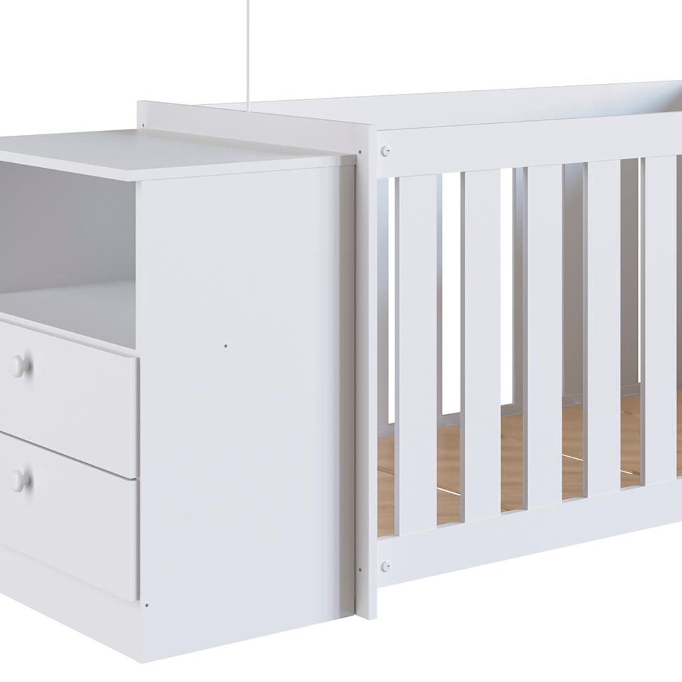 Conjunto de Berço com Colchão (130x60cm) e Cômoda Aconchego 2 GV Branco