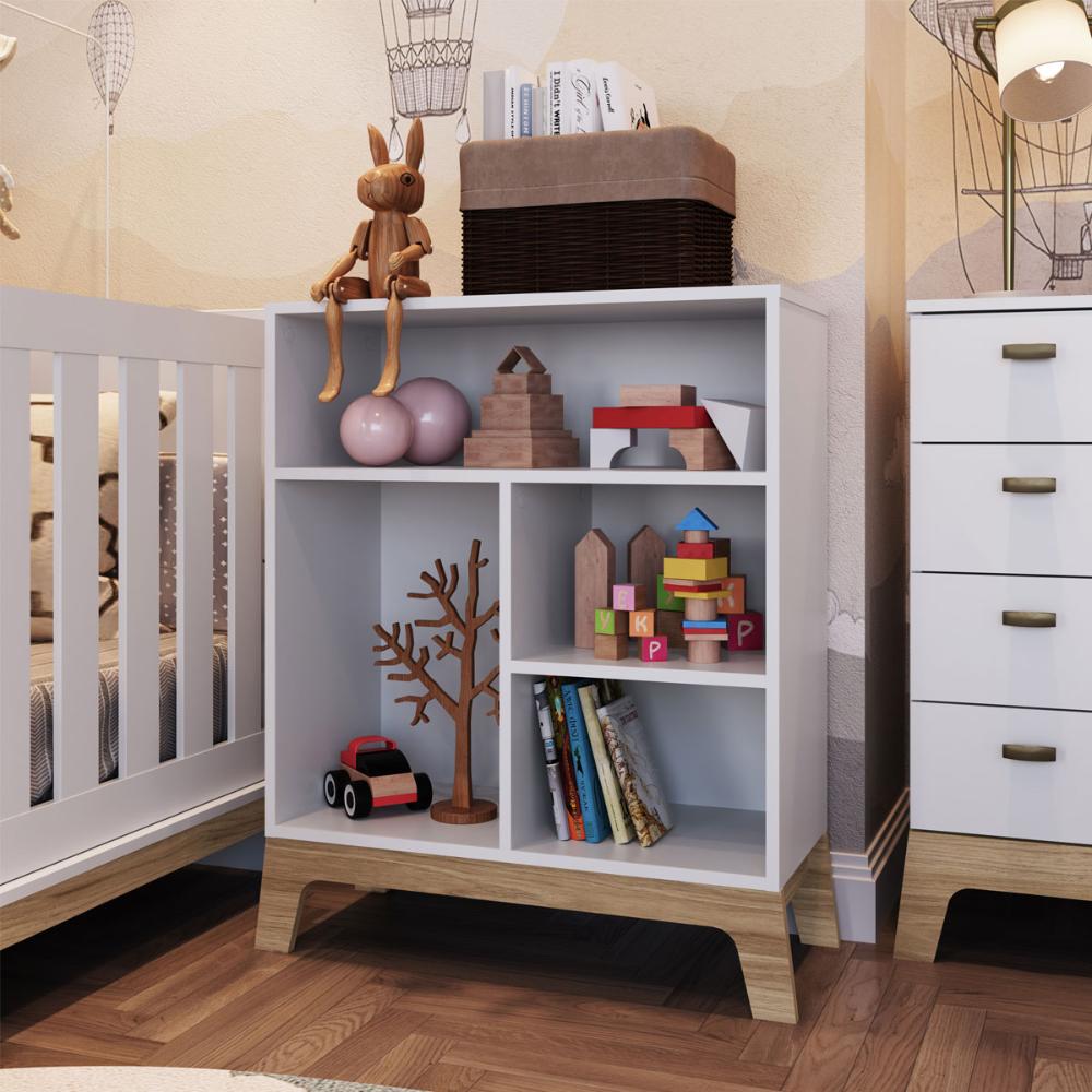 Estante Infantil Montessoriana com 4 Nichos Branca e Itapuã