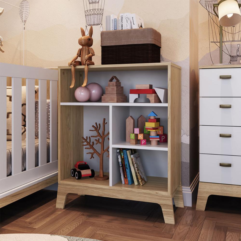 Estante Infantil Montessoriana com 4 Nichos Itapuã e Branco