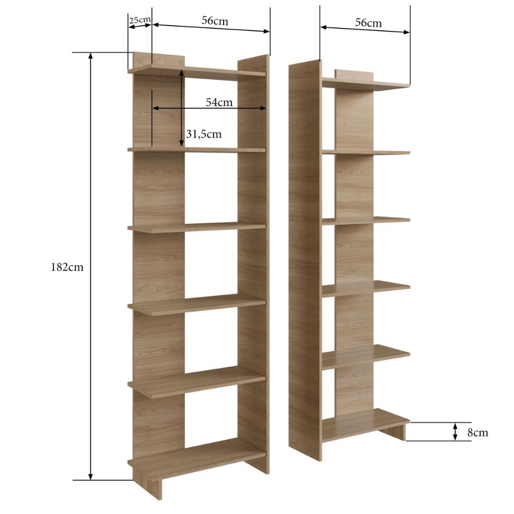 Estante Livreiro Direita/Esquerda com 06 Prateleiras Oak