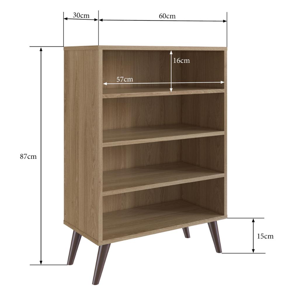 Estante Retrô com 03 Prateleiras Oak com Largura 60cm