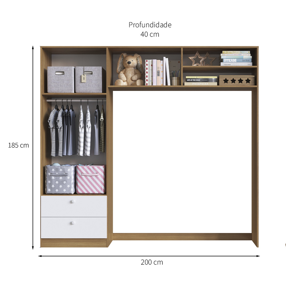 Guarda-Roupa Infantil Aconchego 4 Portas 2 Gavetas Branco e Nogal