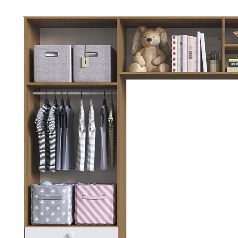 Guarda-Roupa Infantil Aconchego 4 Portas 2 Gavetas Branco e Nogal