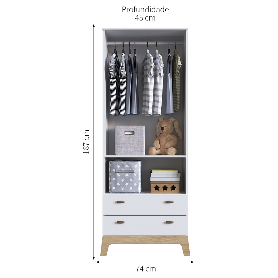 Guarda-Roupa Infantil Favo de Mel 2 Portas 2 Gavetas Branco