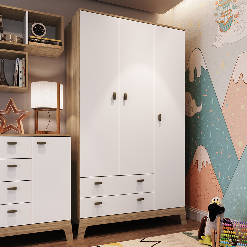 Guarda-Roupa Infantil Favo de Mel 2 Portas 3 Gavetas Branco e Itapuã