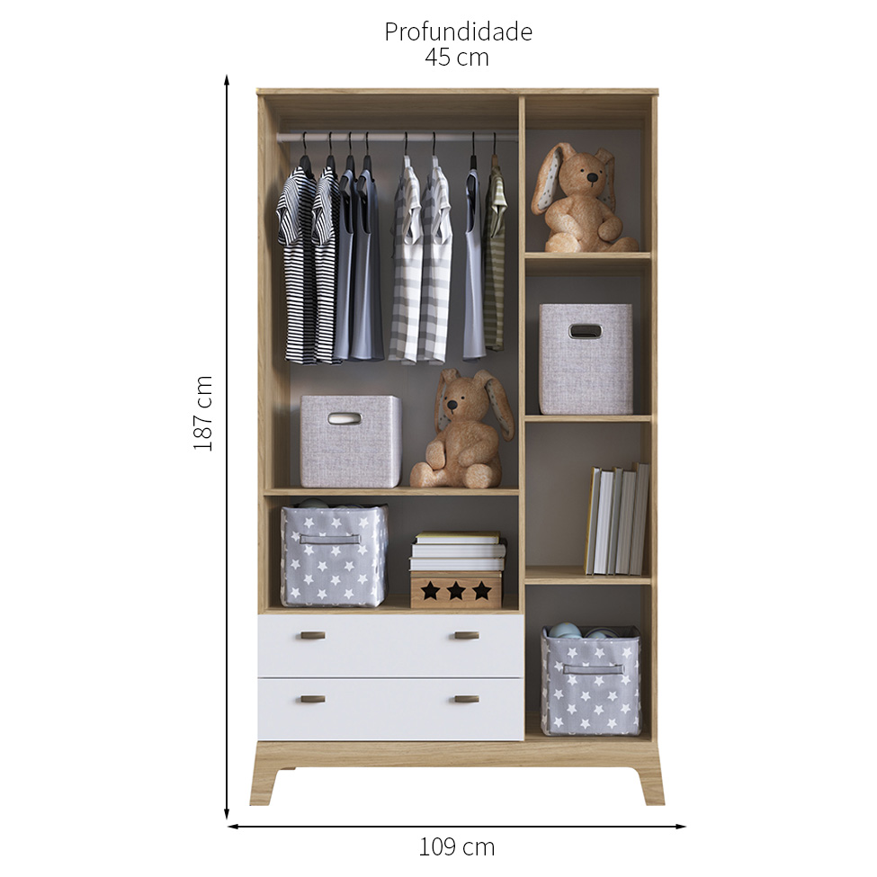 Guarda-Roupa Infantil Favo de Mel 2 Portas 3 Gavetas Branco e Itapuã