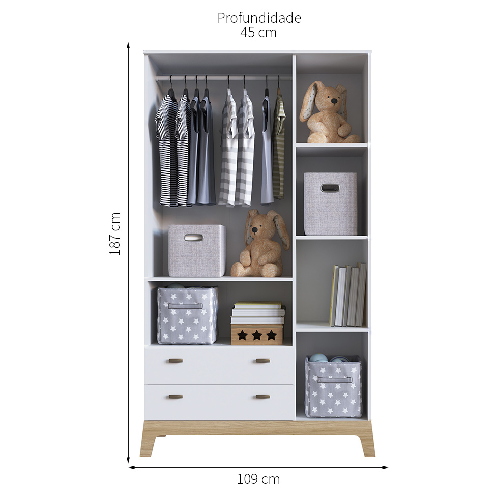 Guarda-Roupa Infantil Favo de Mel 3 Portas 2 Gavetas Branco