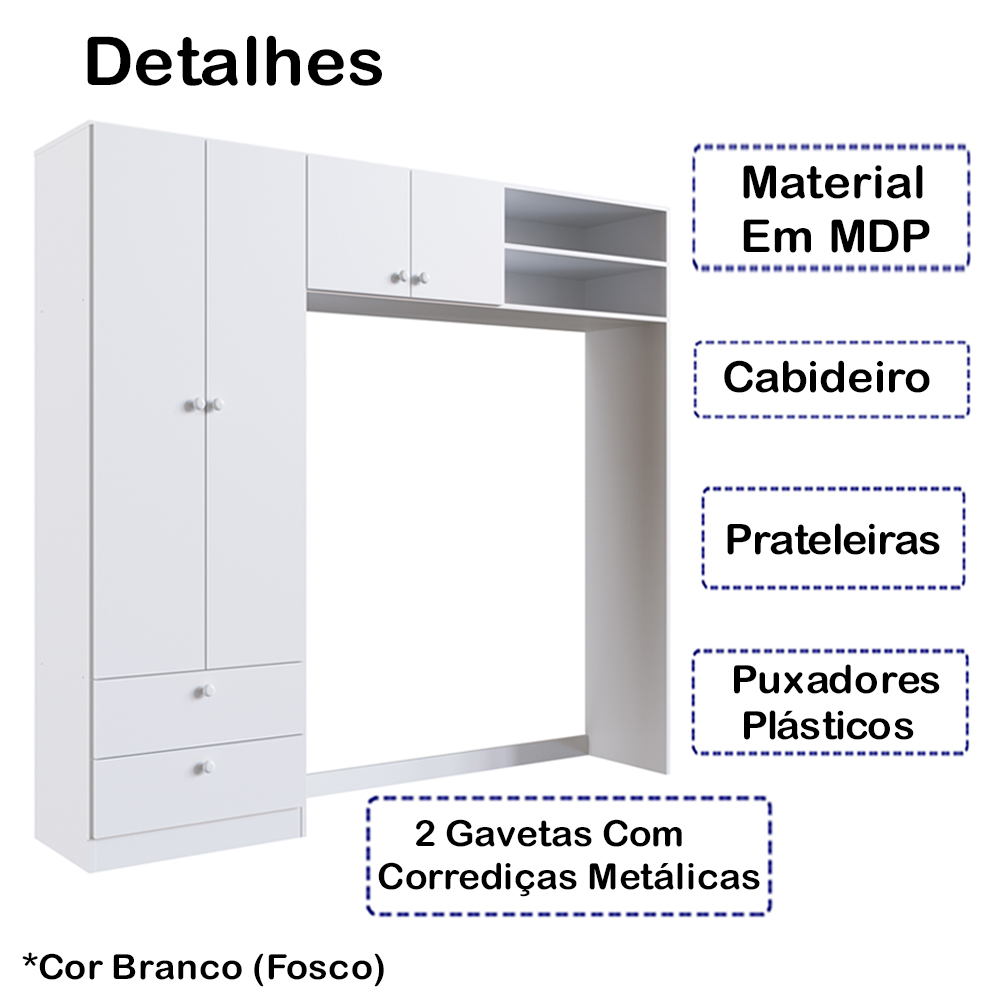 Guarda Roupa Infantil LA007 Branco Comm