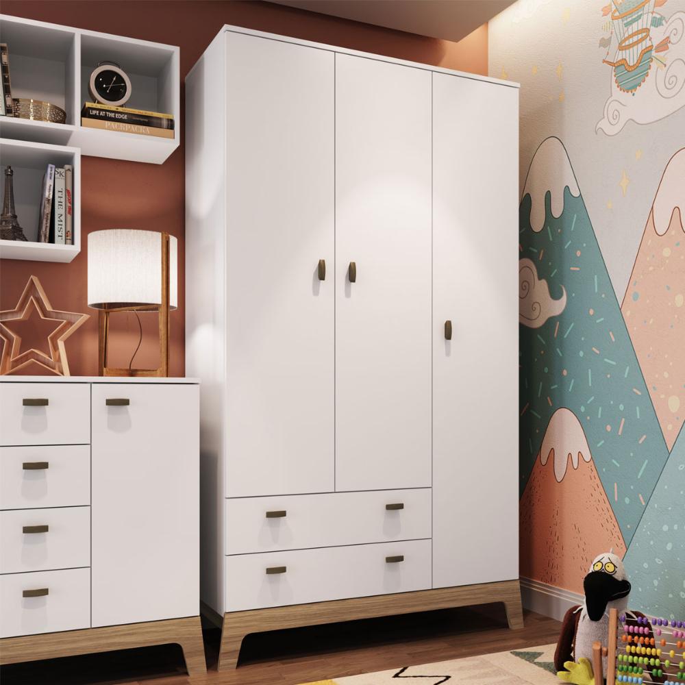 Guarda-Roupas Infantil 03 Portas e 02 Gavetas Branco Itapuã