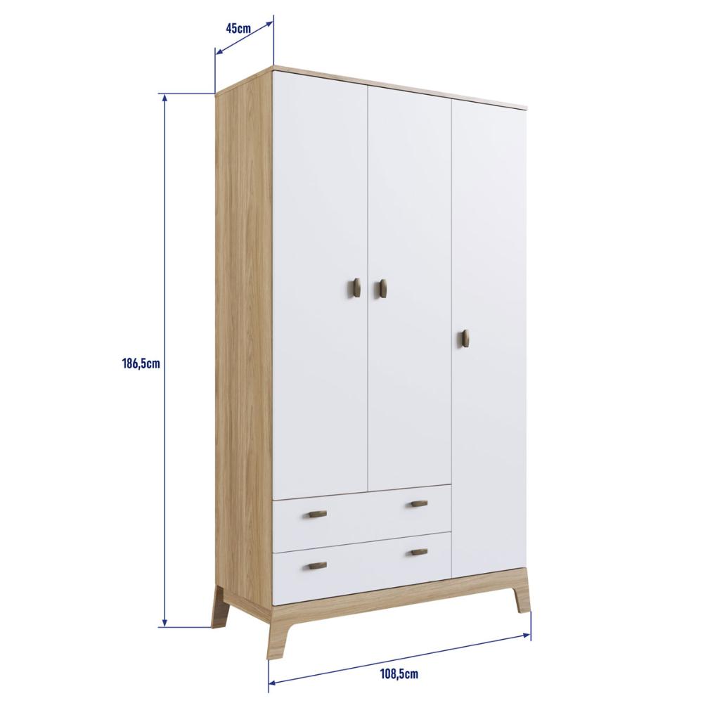 Guarda-Roupas Infantil 03 Portas e 02 Gavetas Itapuã Branco