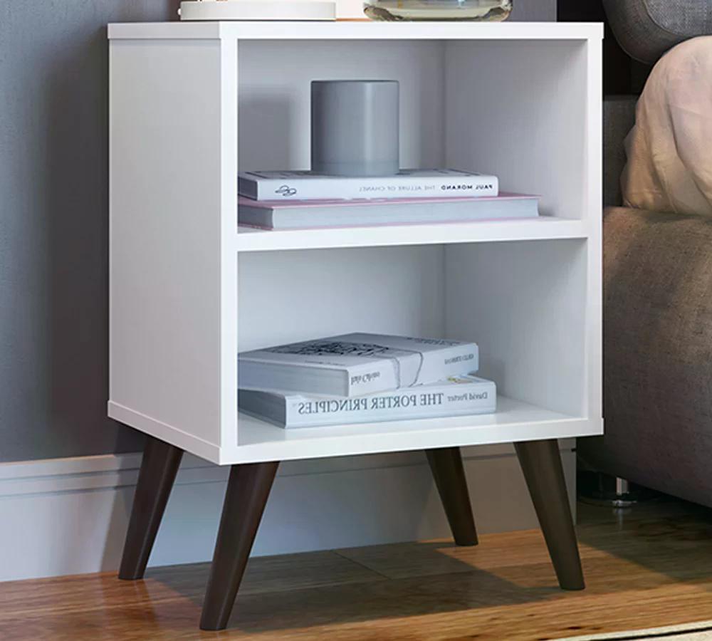 Mesa De Cabeceira Com Prateleira CB200 Branco Completa Moveis