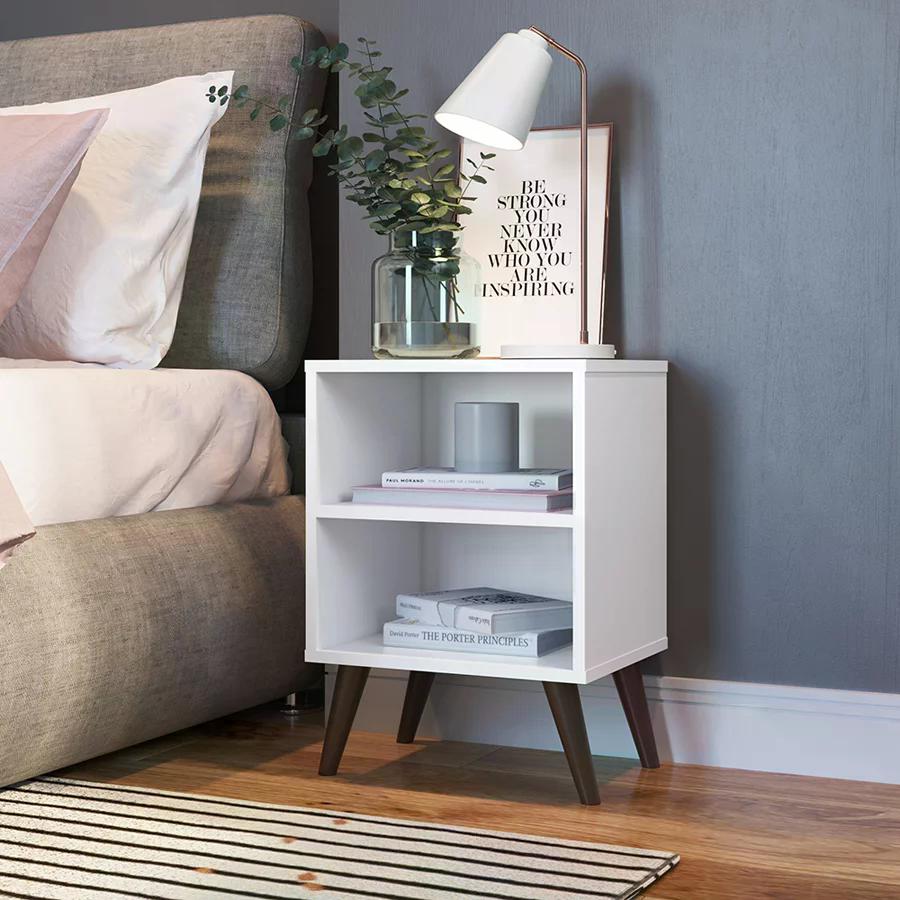 Mesa De Cabeceira Com Prateleira CB200 Branco Completa Moveis