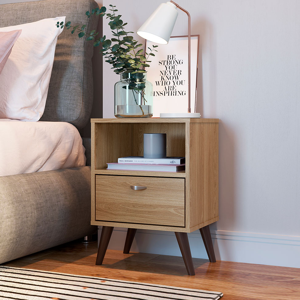Mesa de Cabeceira Jandira 1 Gaveta Oak