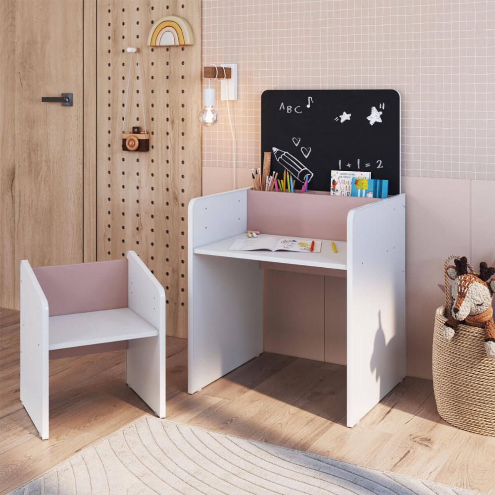 Mesinha Infantil Com Lousa E Cadeira Le Petit Branco Com Rosa