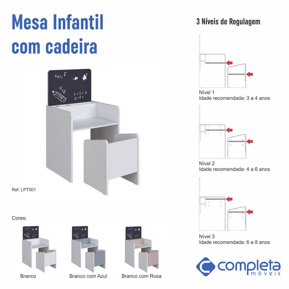 Mesinha Infantil com Lousa e Cadeira Le Petit Branco