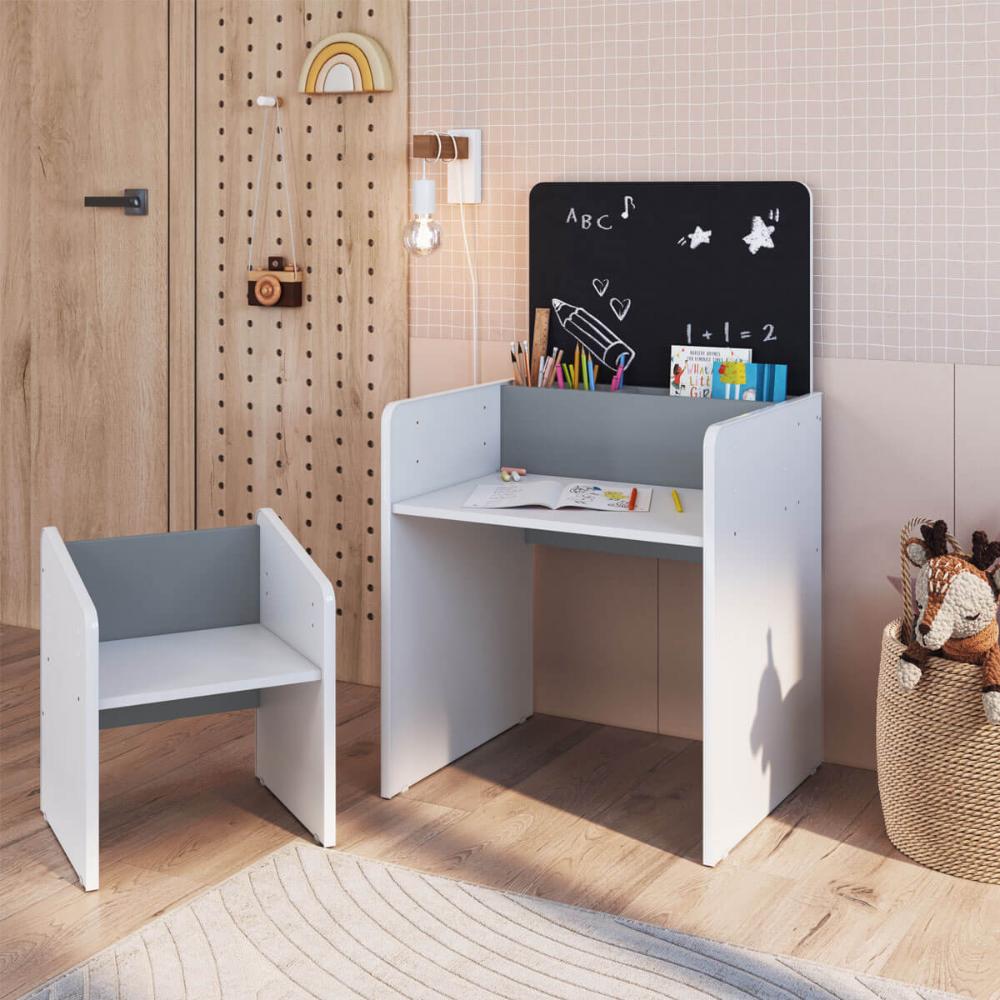 Mesinha Infantil com Lousa e Cadeira Le Petit Branco com Azul