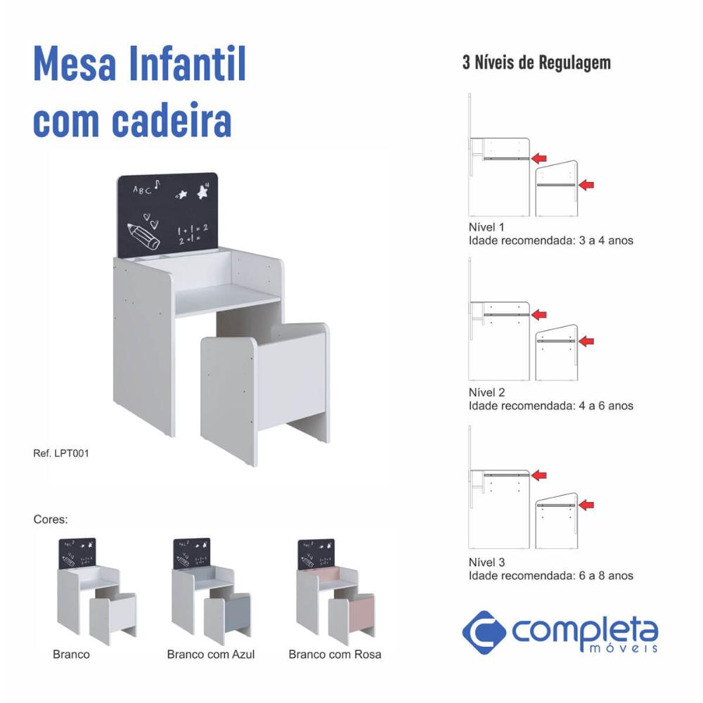 Mesinha Infantil com Lousa e Cadeira Le Petit Branco com Azul