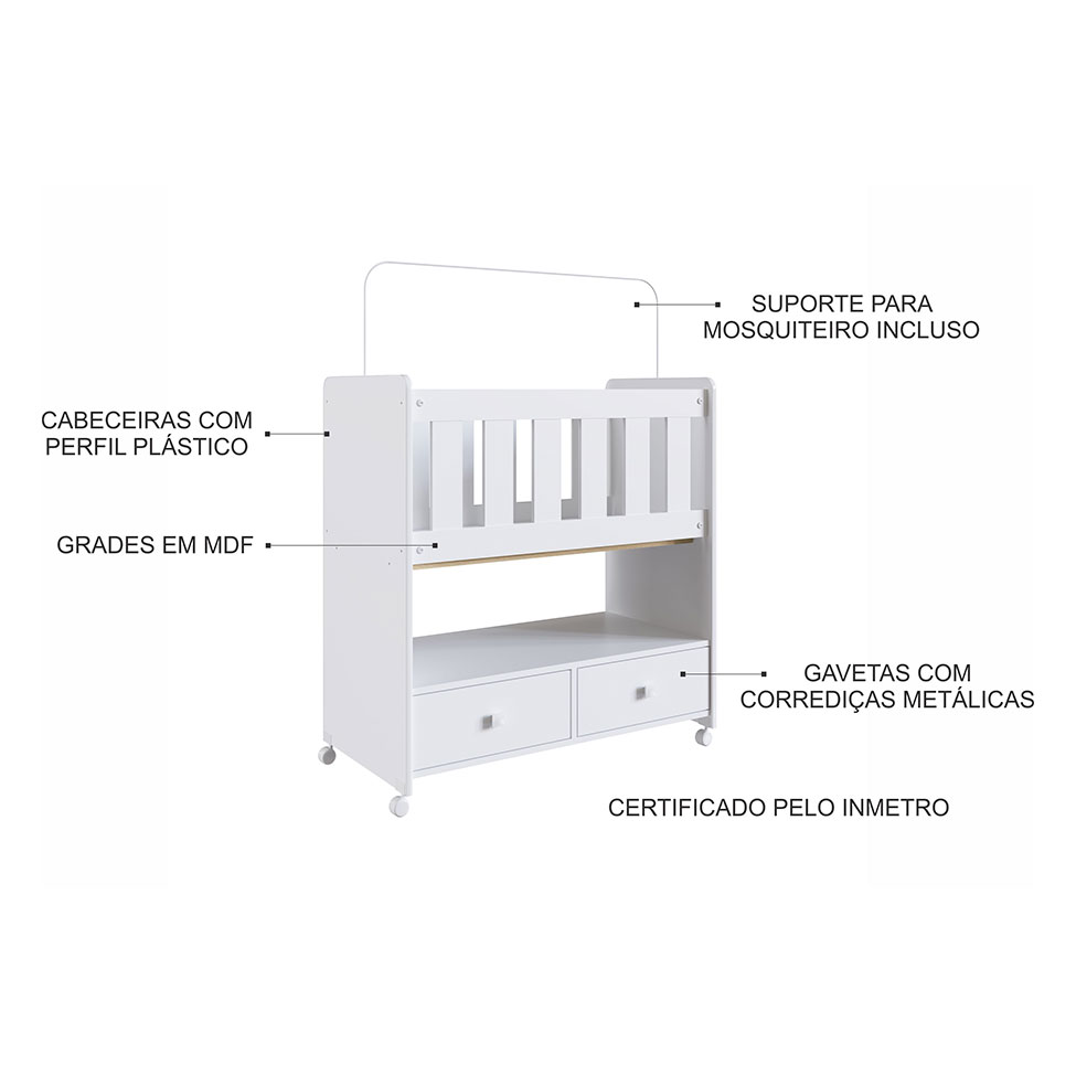 Mini Berço Moisés com Colchão 2 GV Branco