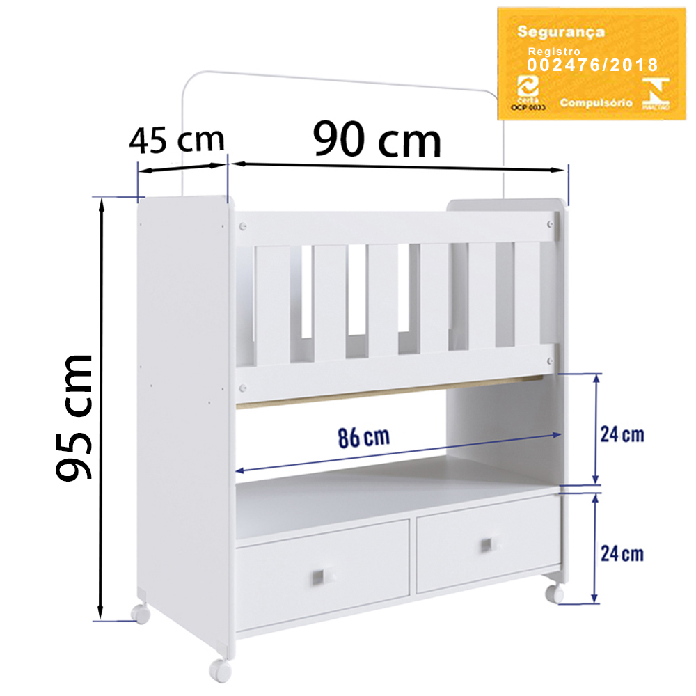 Mini Berço Moises Com Colchao 2 Gavetas BY511 Branco Comm