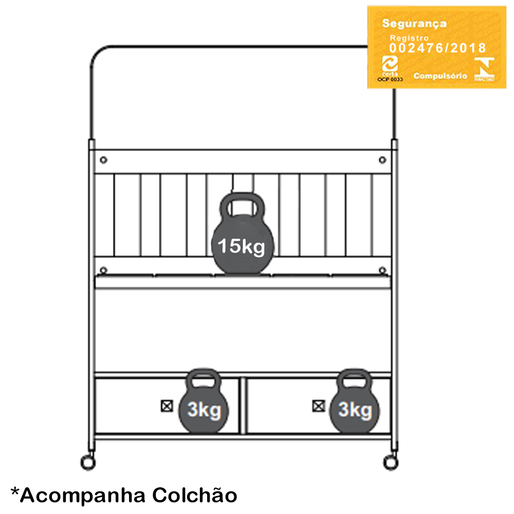 Mini Berço Moises Com Colchao 2 Gavetas BY511 Branco Comm