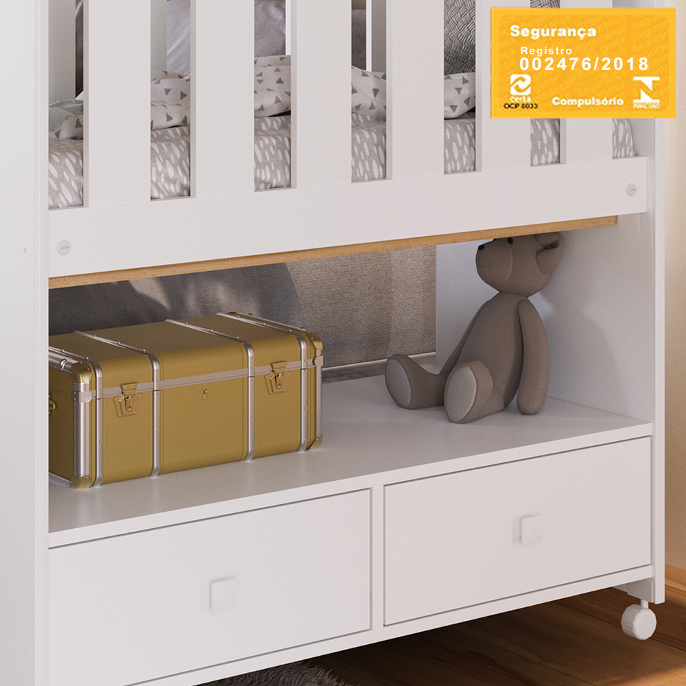 Mini Berço Moises Com Colchao 2 Gavetas BY511 Branco Comm