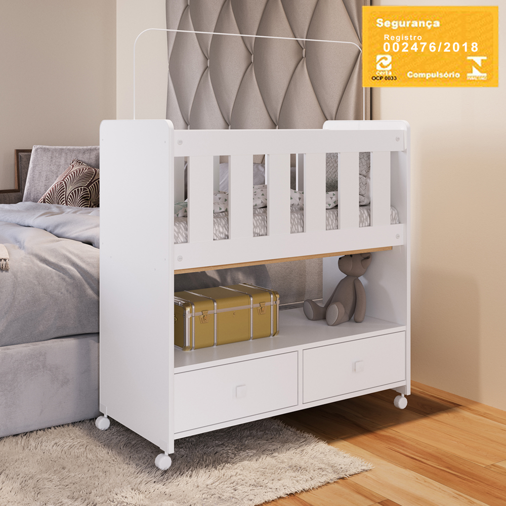 Mini Berço Moises Com Colchao 2 Gavetas BY511 Branco Comm