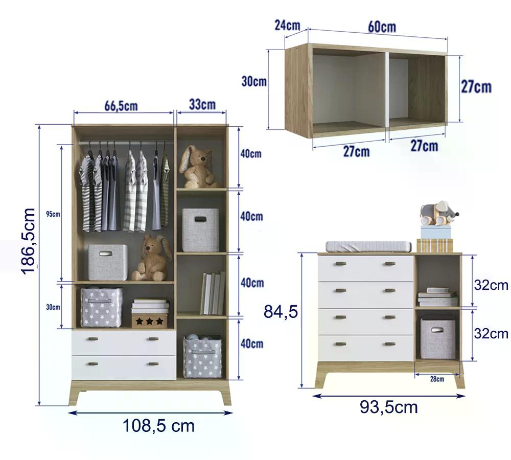 Quarto Infantil 5 Peças Favo de Mel FM036 Itapua Branco Completa Moveis