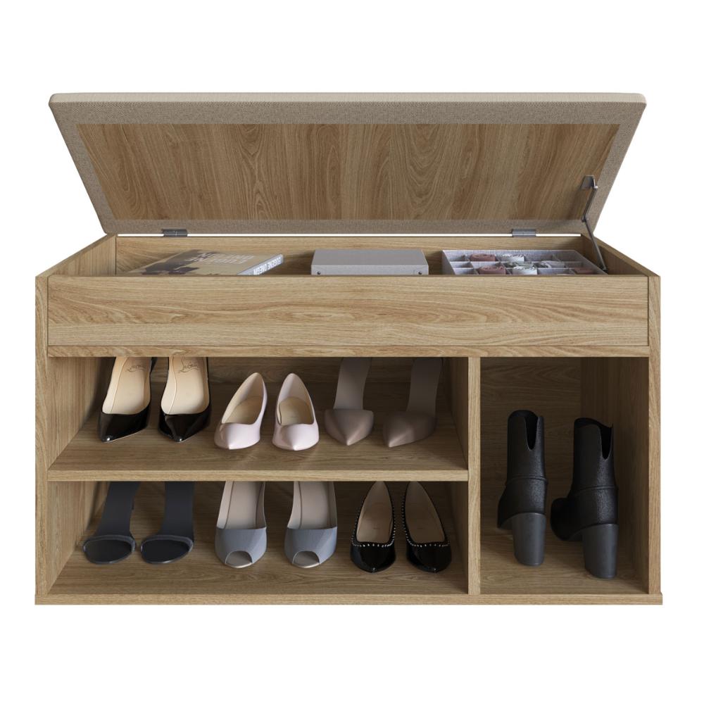 Sapateira Baú Oak com Tampo Estofado Completa Móveis