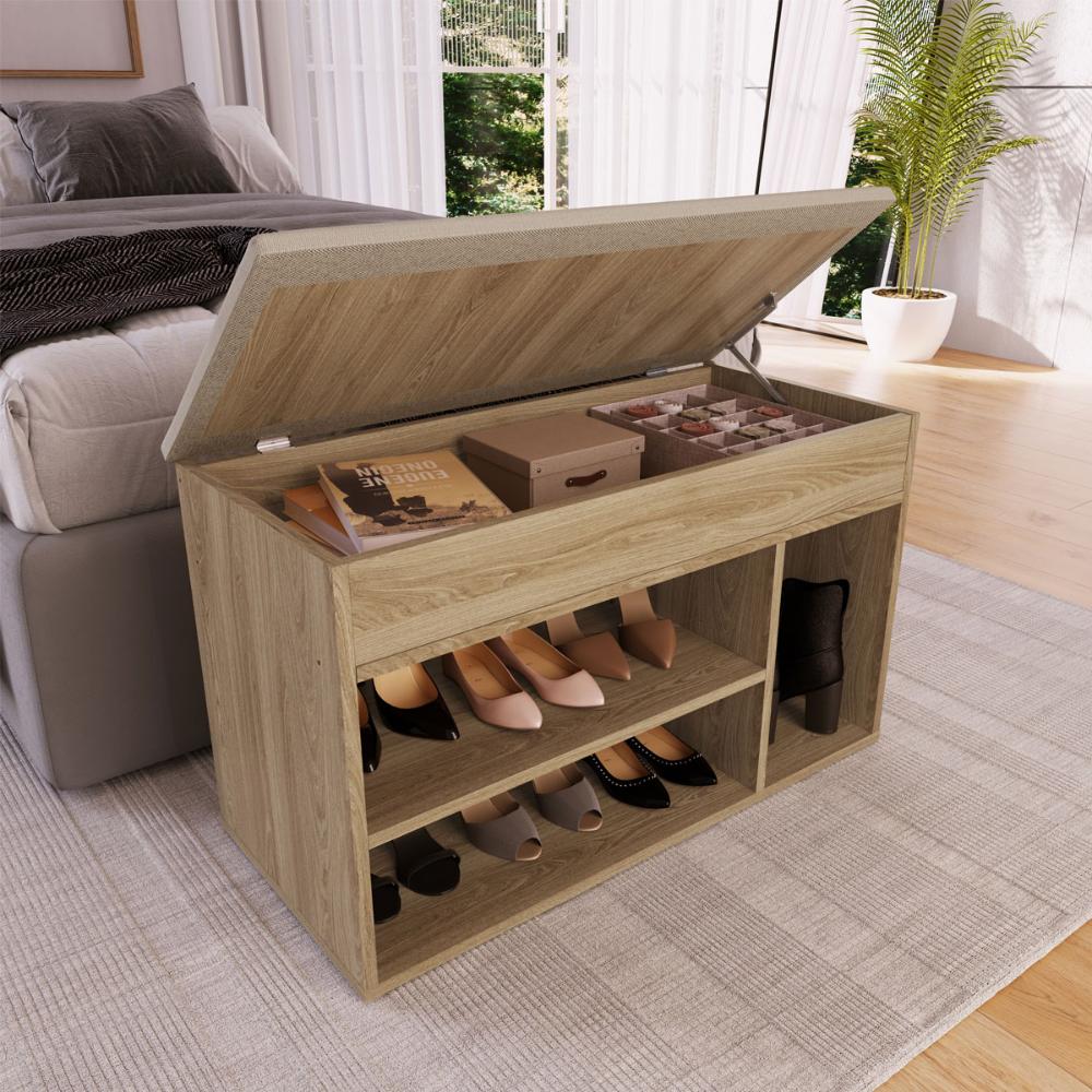 Sapateira Baú Oak com Tampo Estofado Completa Móveis