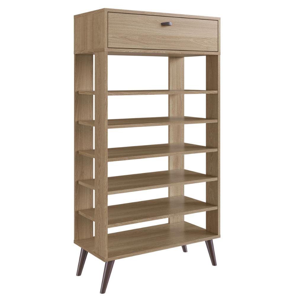 Sapateira Retrô Oak com 01 Gaveta e 05 Prateleiras