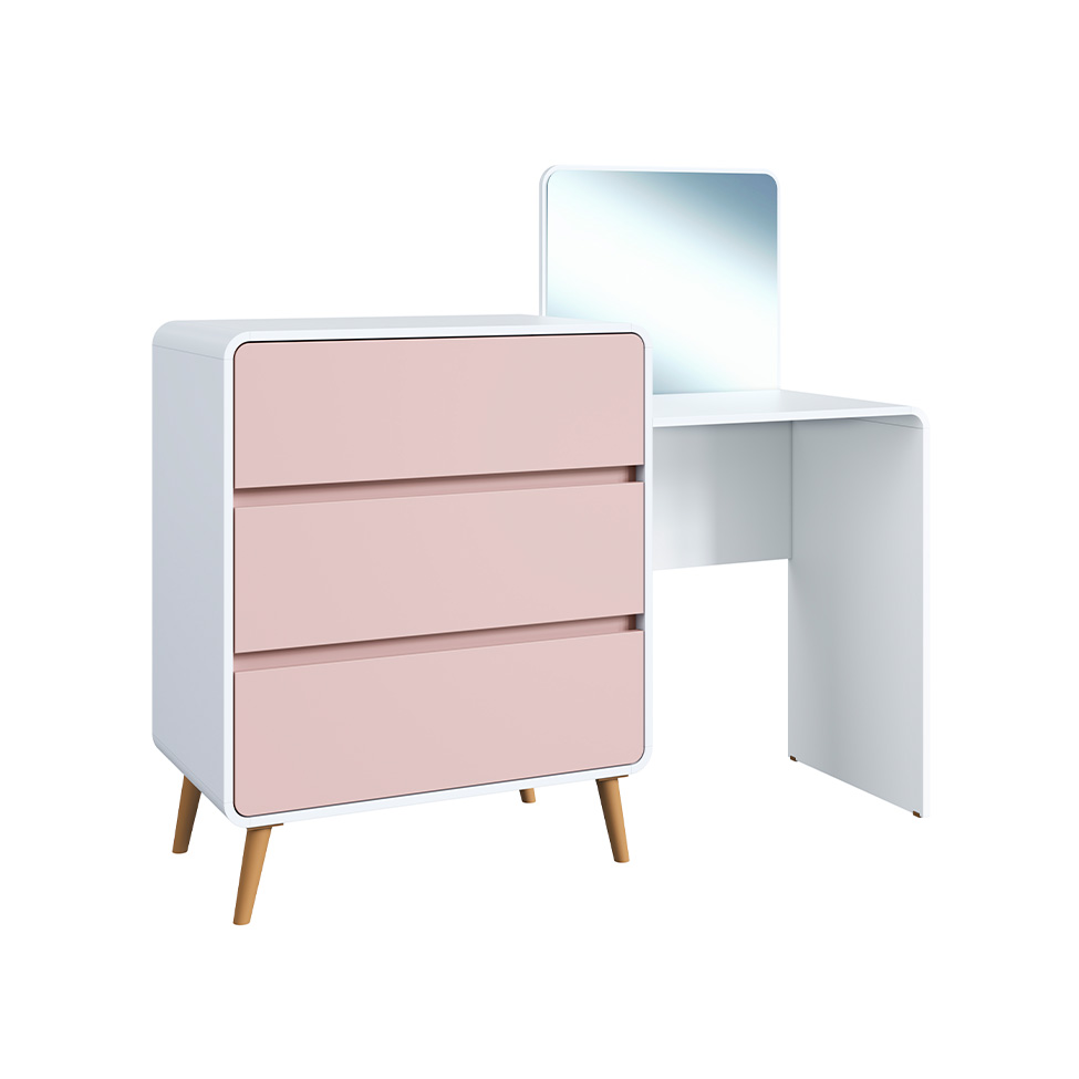 Penteadeira Infantil Curve 3 Gavetas Branca e Rosa