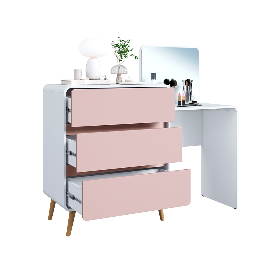 Penteadeira Infantil Curve 3 Gavetas Branca e Rosa
