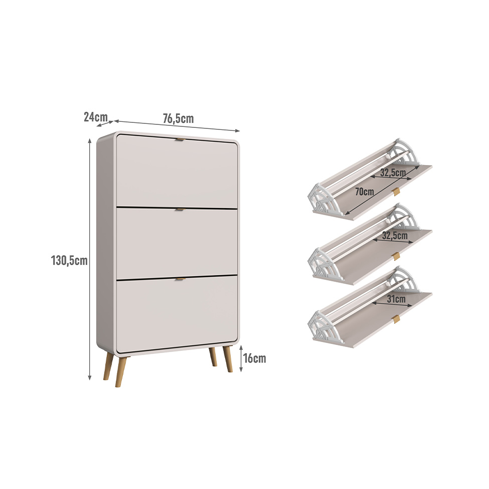 Sapateira Curve 3 Portas Bege Dunas