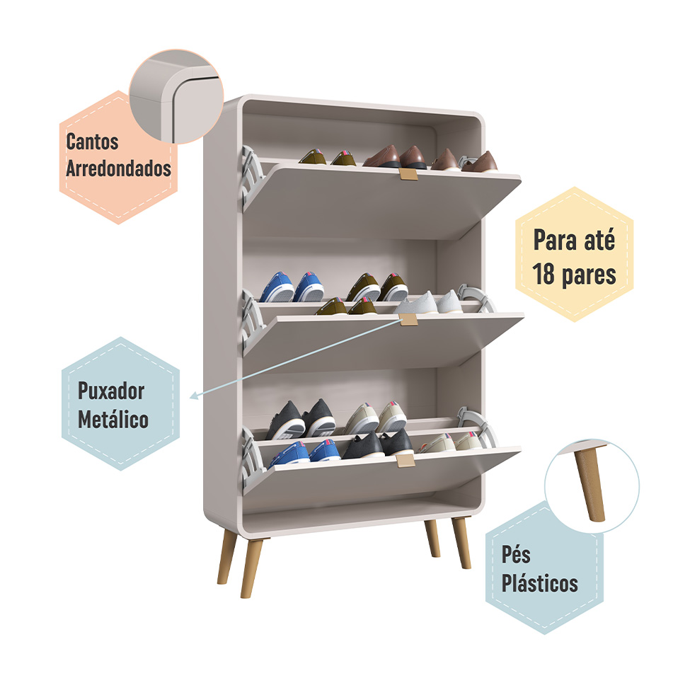 Sapateira Curve 3 Portas Bege Dunas