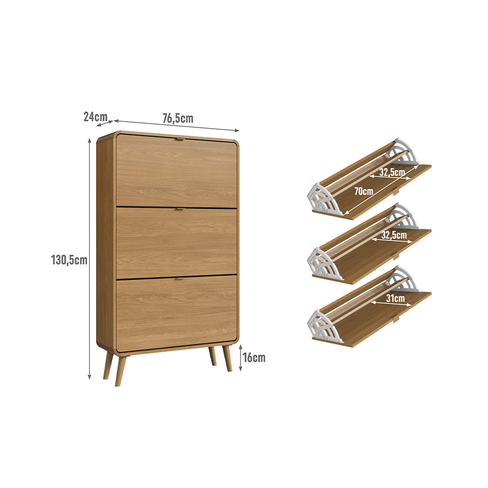 Sapateira Curve 3 Portas Carvalho Xingu