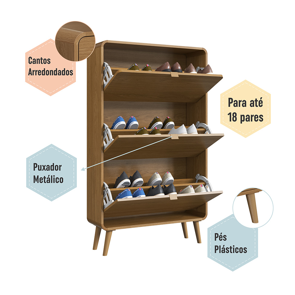 Sapateira Curve 3 Portas Carvalho Xingu