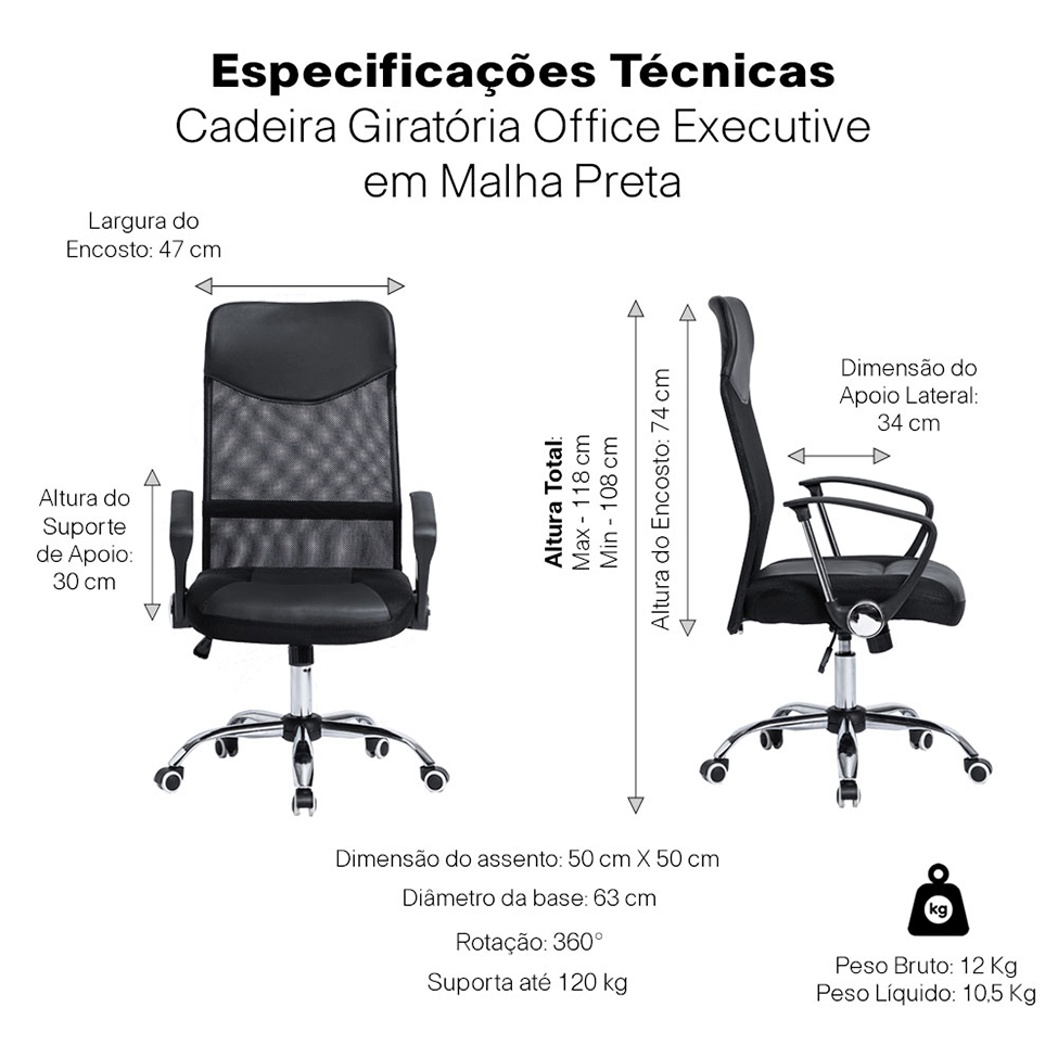 Cadeira de Escritório Office Executive Preta