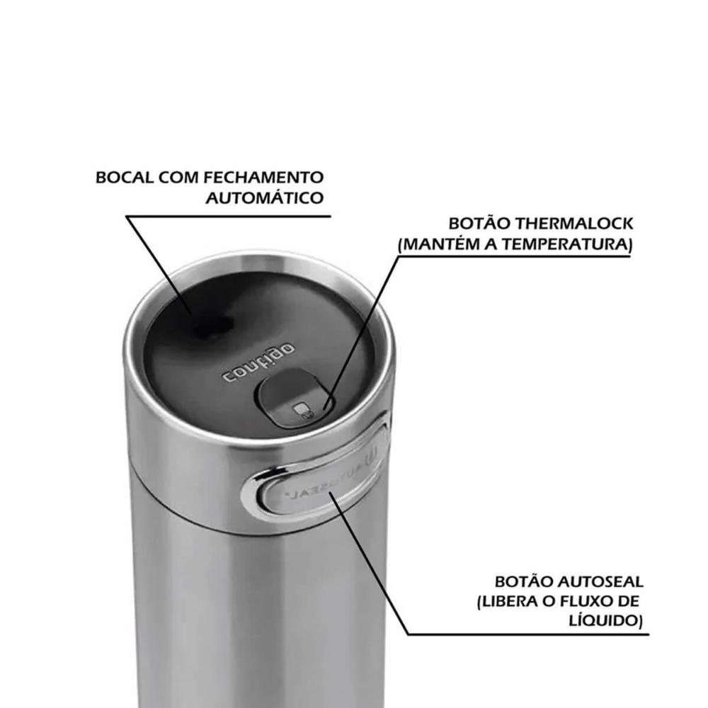 Garrafa Squeeze Térmico Luxe Autoseal Copo Térmico Inox Polido Quente e Frio 473ml Contigo