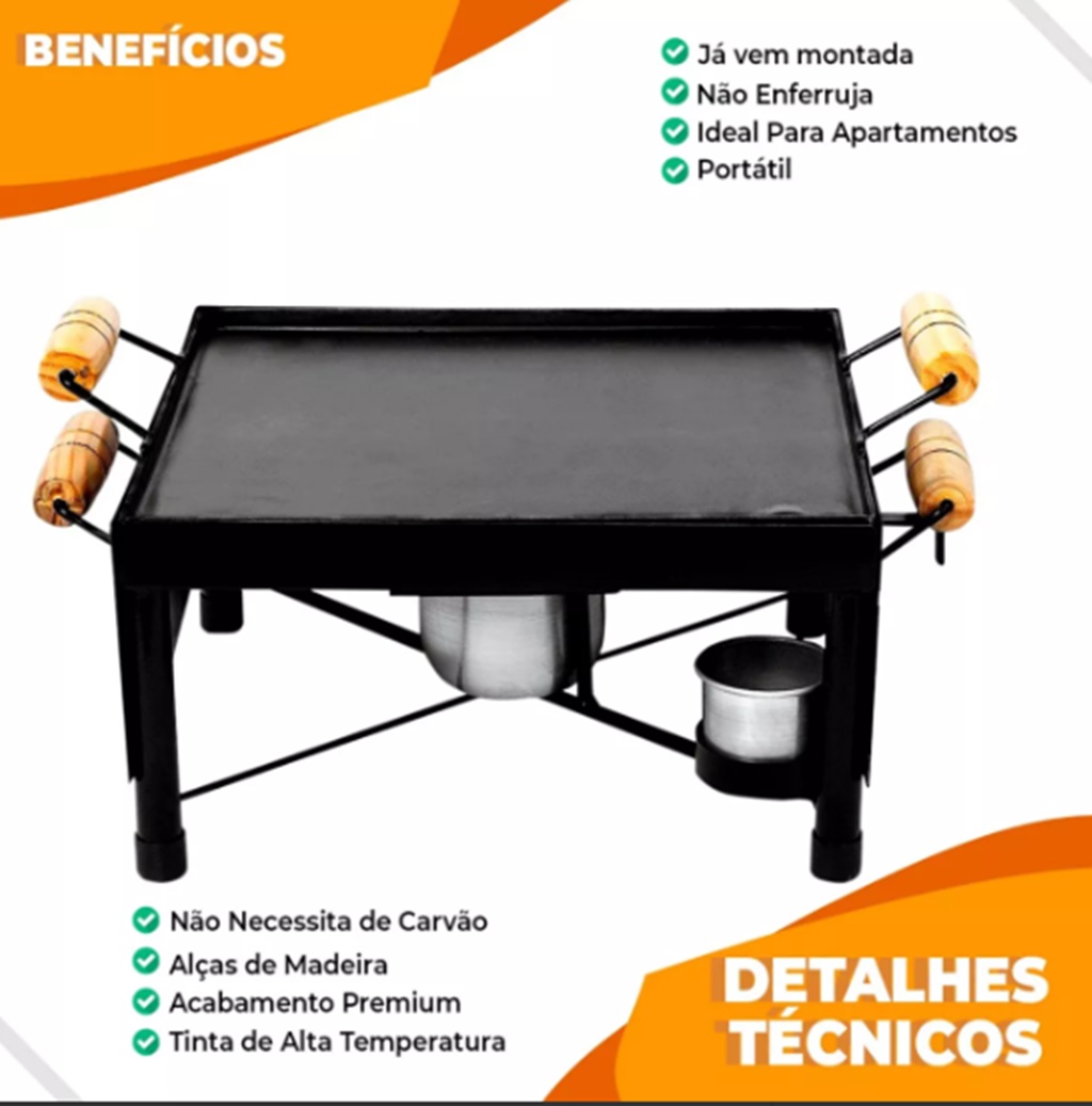 Churrasqueira Fogareiro a Álcool Chapa Ferro Multi P/ Mesa