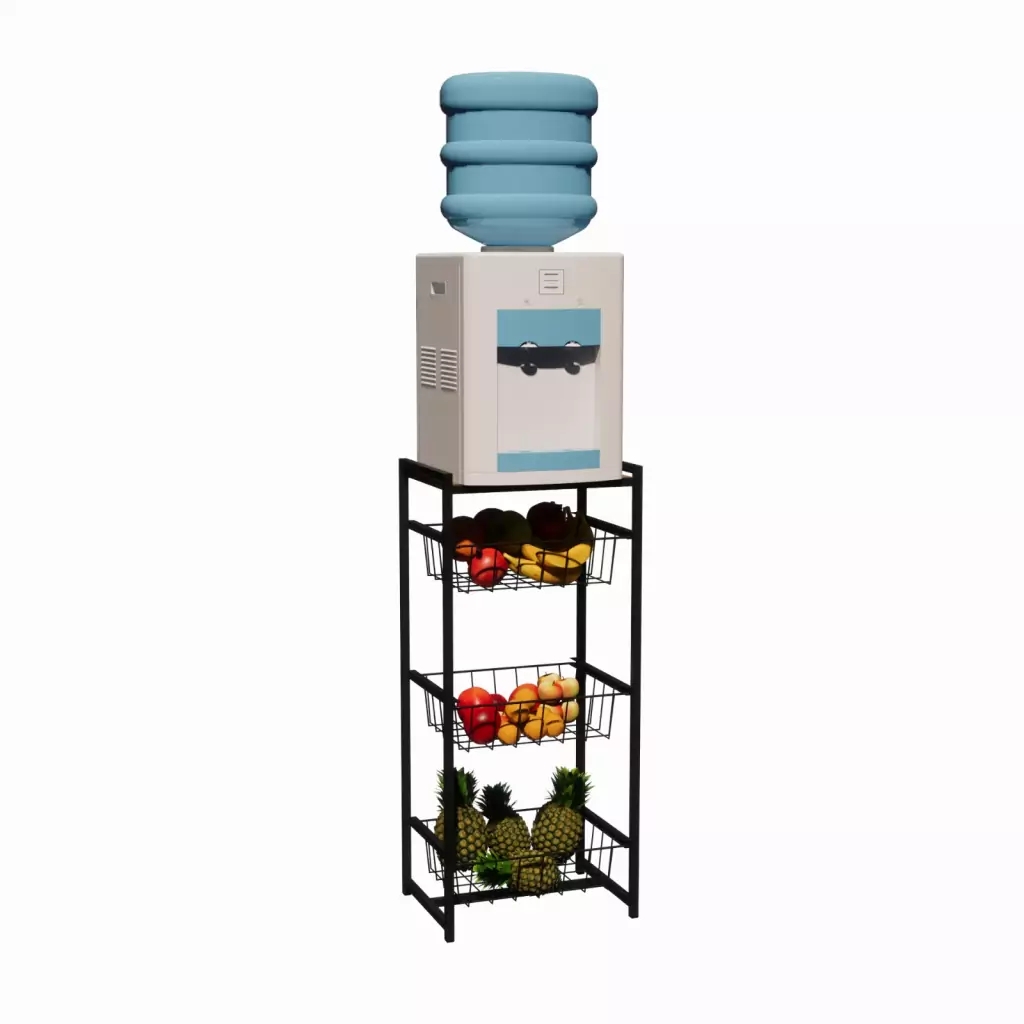 Fruteira Preto 3 Cestos Cozinha  Em Aço Base Mdf Amadeirado