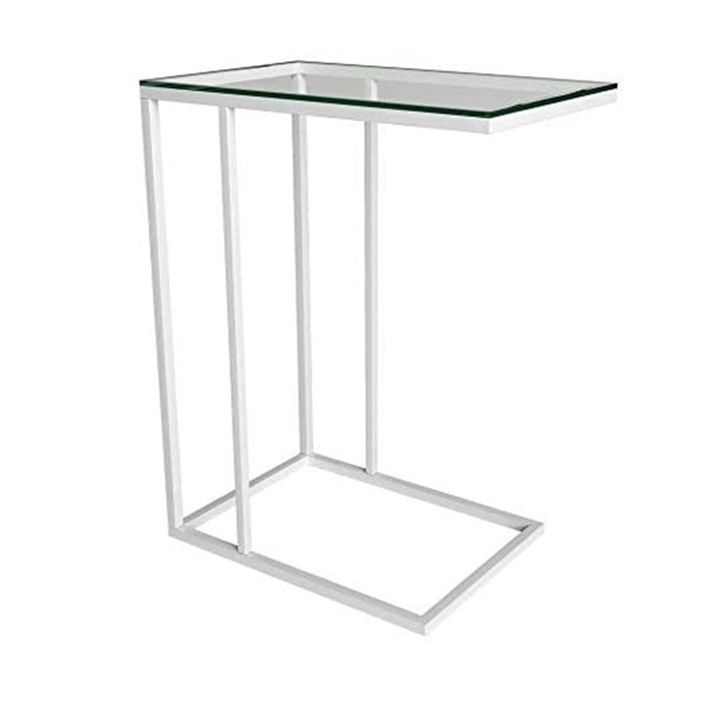 Mesa Lateral Encaixe Elena Branco Com Tampo de Vidro